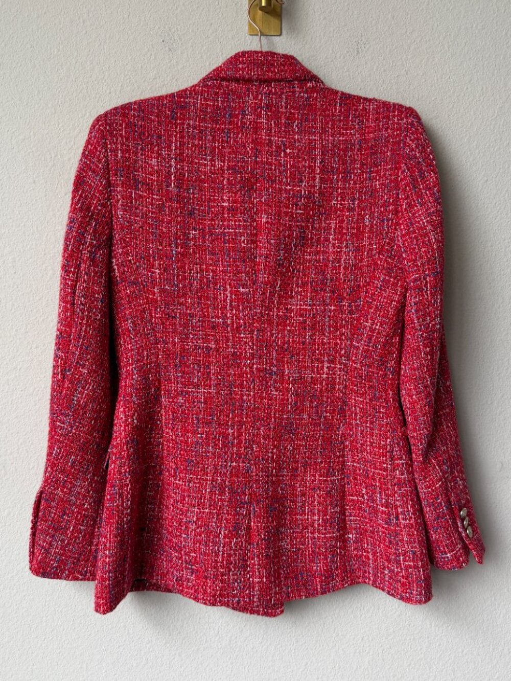 ZARA Red Double Breasted Textured Tweed Blazer Size M - Picture 3 of 4